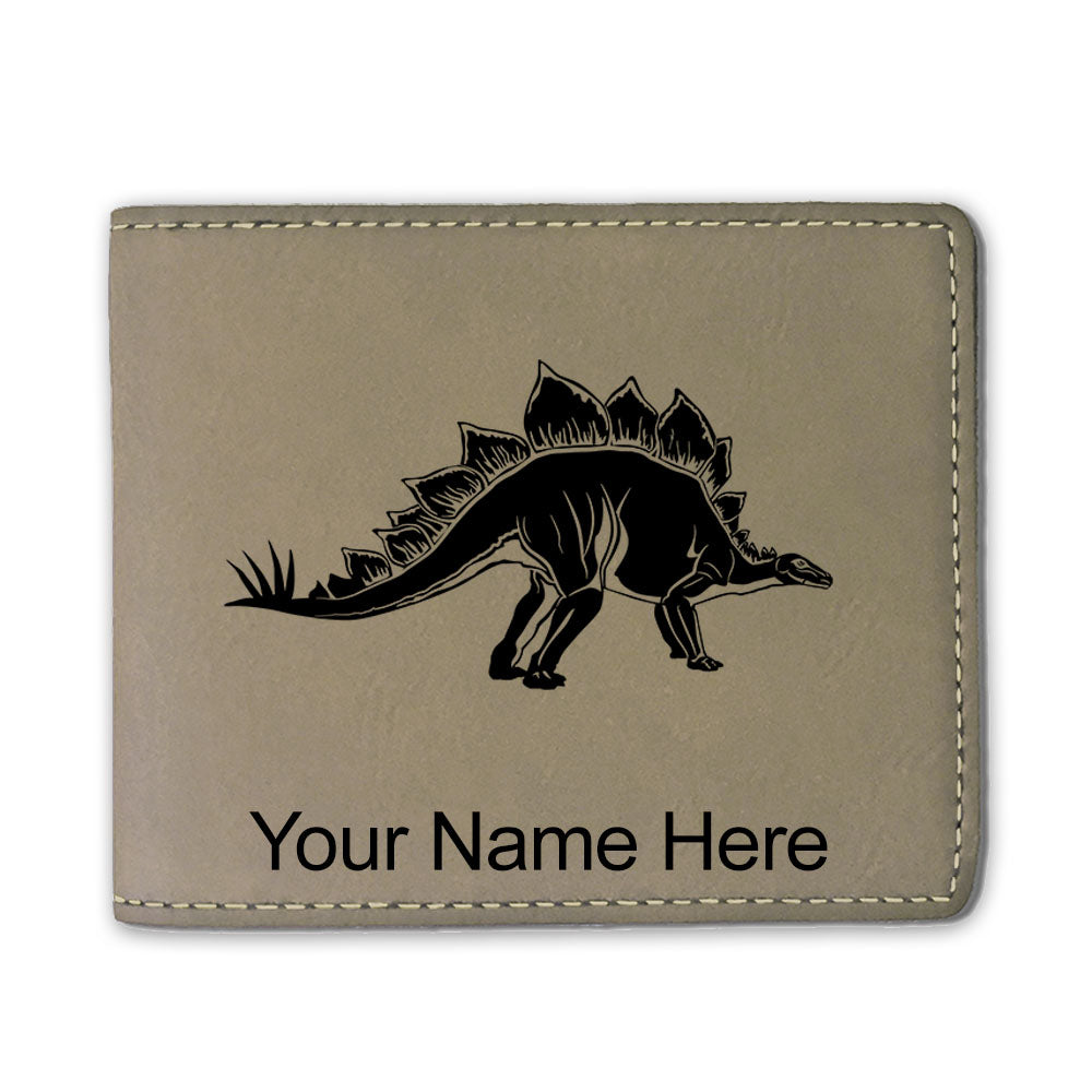 Faux Leather Bi-Fold Wallet, Stegosaurus Dinosaur, Personalized Engraving Included