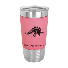 Load image into Gallery viewer, 20oz Faux Leather Tumbler Mug, Stegosaurus Dinosaur, Personalized Engraving Included
