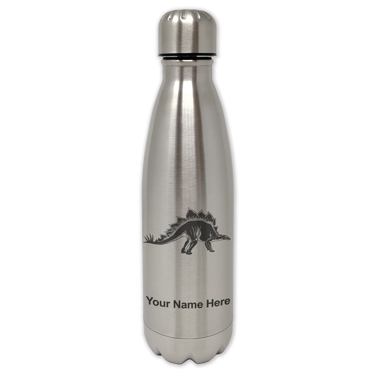 LaserGram Single Wall Water Bottle, Stegosaurus Dinosaur, Personalized Engraving Included