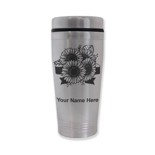 Commuter Travel Mug, Sunflowers, Personalized Engraving Included