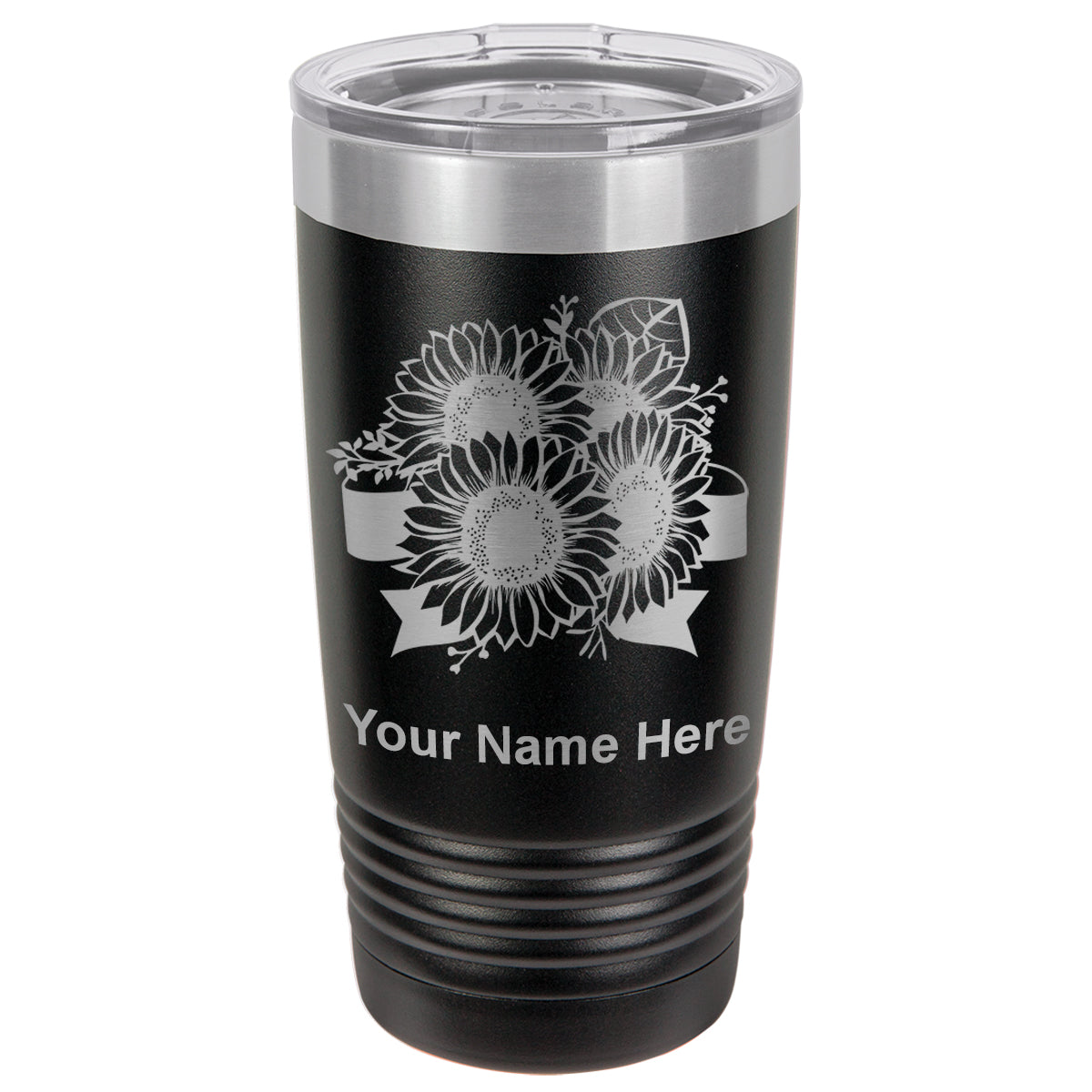 20oz Vacuum Insulated Tumbler Mug, Sunflowers, Personalized Engraving Included