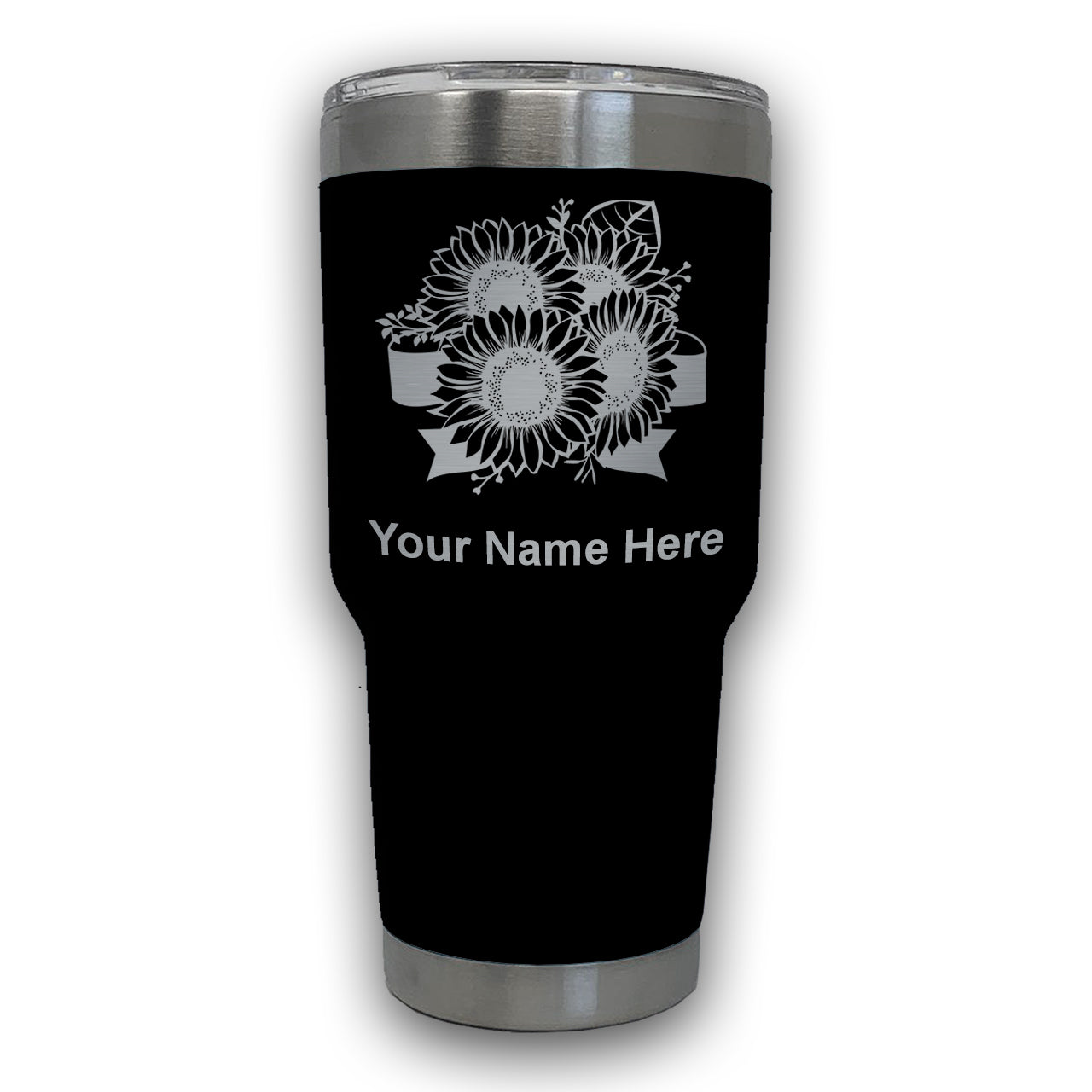 LaserGram 30oz Tumbler Mug, Sunflowers, Personalized Engraving Included