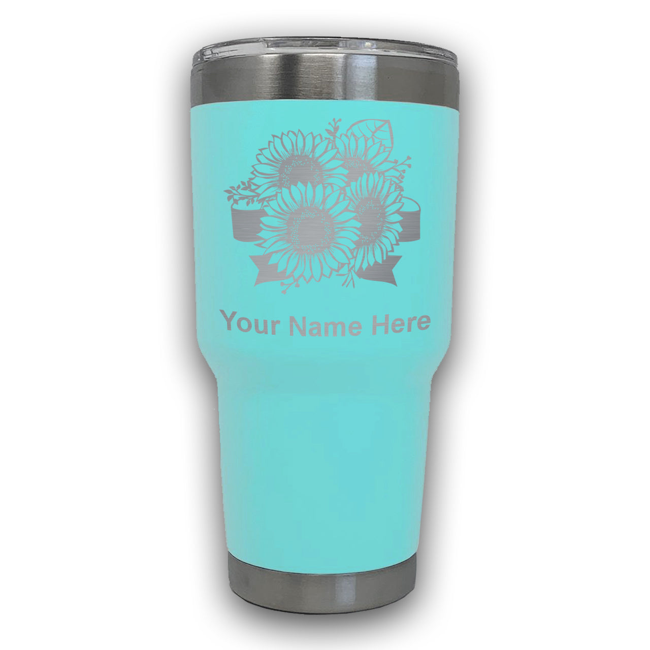 LaserGram 30oz Tumbler Mug, Sunflowers, Personalized Engraving Included