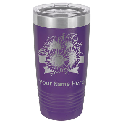 20oz Vacuum Insulated Tumbler Mug, Sunflowers, Personalized Engraving Included