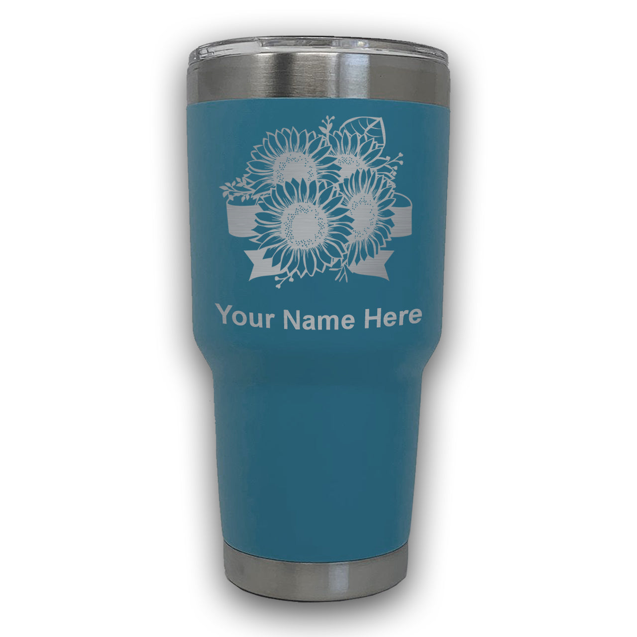 LaserGram 30oz Tumbler Mug, Sunflowers, Personalized Engraving Included