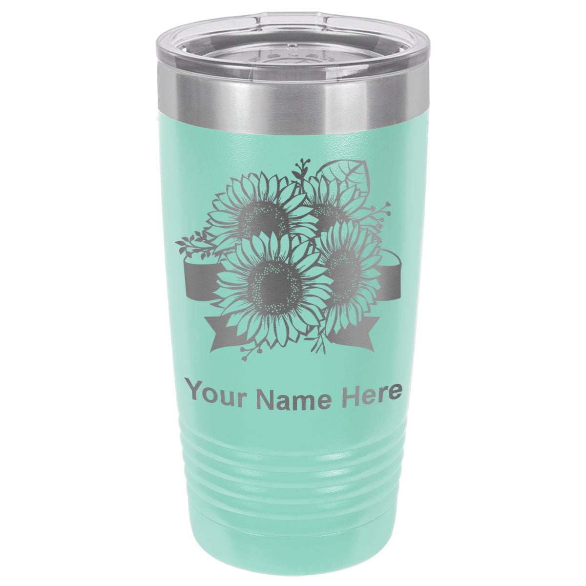 20oz Vacuum Insulated Tumbler Mug, Sunflowers, Personalized Engraving Included