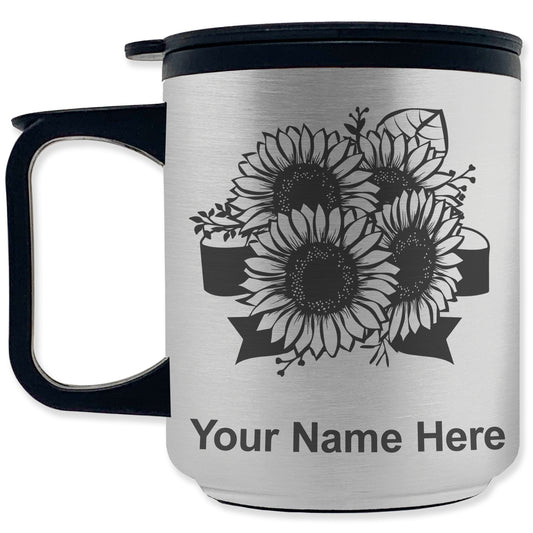 Coffee Travel Mug, Sunflowers, Personalized Engraving Included