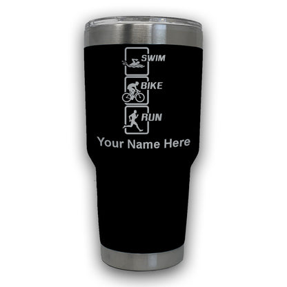 LaserGram 30oz Tumbler Mug, Swim Bike Run Vertical, Personalized Engraving Included