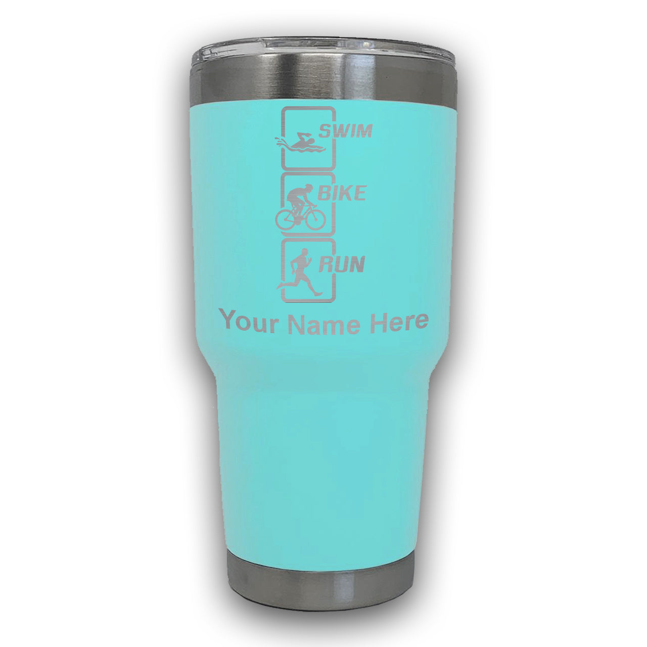 LaserGram 30oz Tumbler Mug, Swim Bike Run Vertical, Personalized Engraving Included