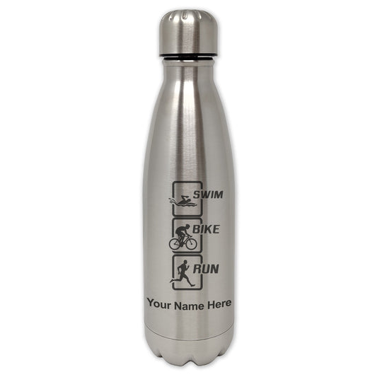 LaserGram Single Wall Water Bottle, Swim Bike Run Vertical, Personalized Engraving Included