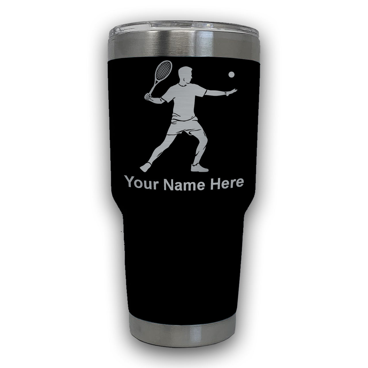 LaserGram 30oz Tumbler Mug, Tennis Player Man, Personalized Engraving Included