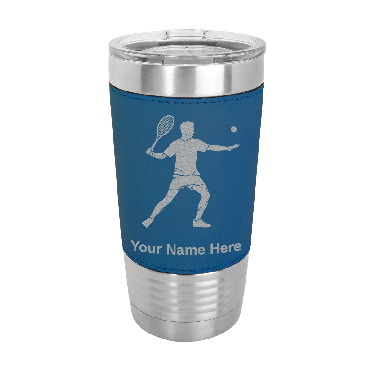 20oz Faux Leather Tumbler Mug, Tennis Player Man, Personalized Engraving Included