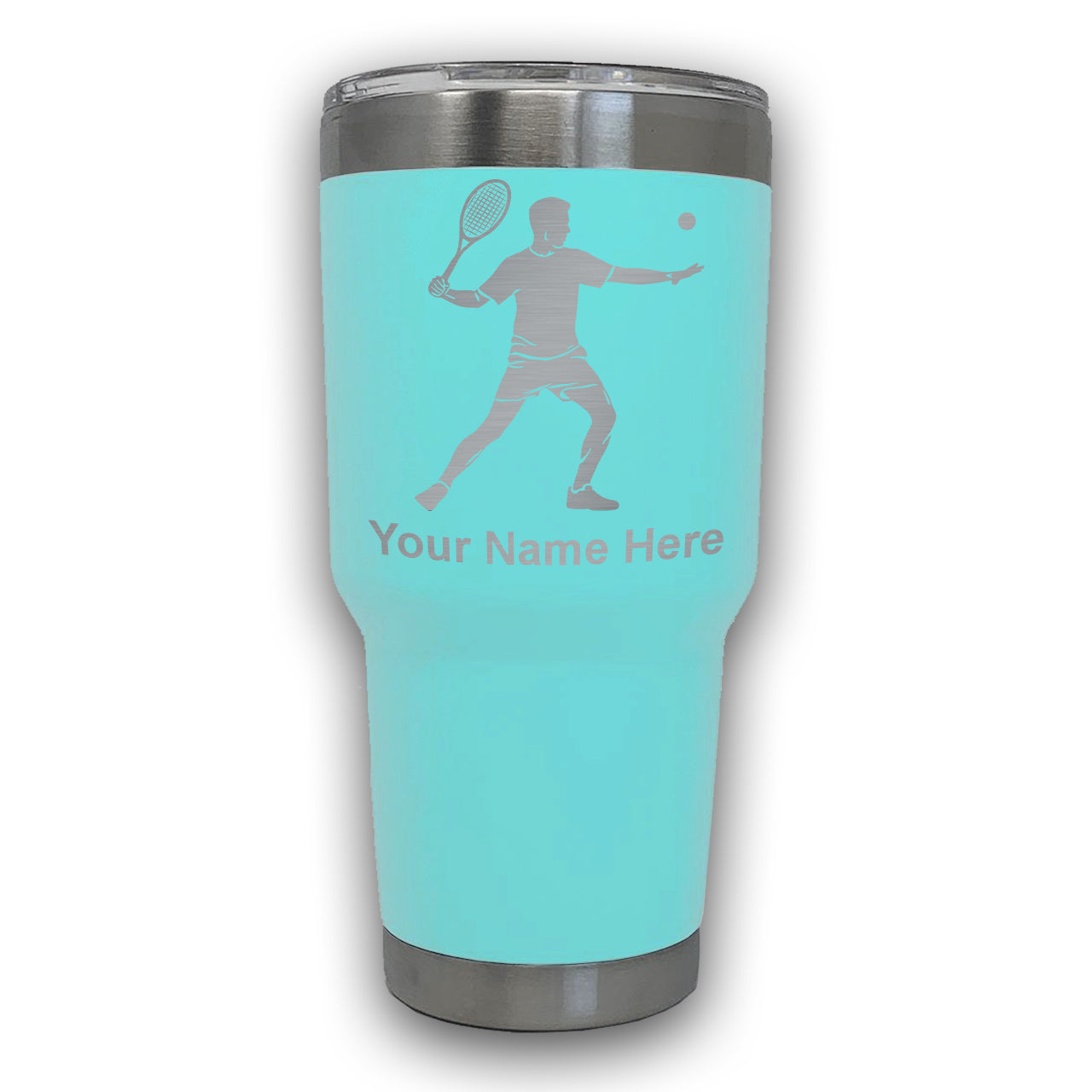 LaserGram 30oz Tumbler Mug, Tennis Player Man, Personalized Engraving Included