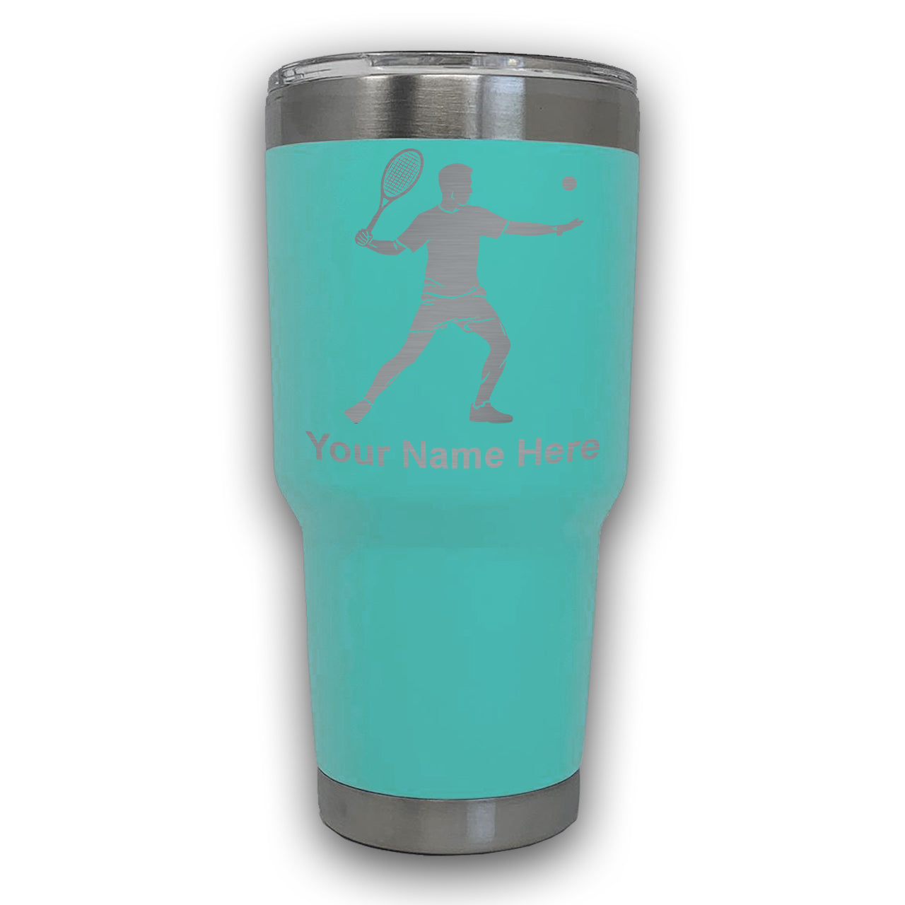 LaserGram 30oz Tumbler Mug, Tennis Player Man, Personalized Engraving Included