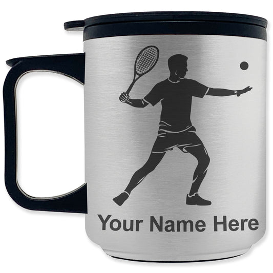 Coffee Travel Mug, Tennis Player Man, Personalized Engraving Included