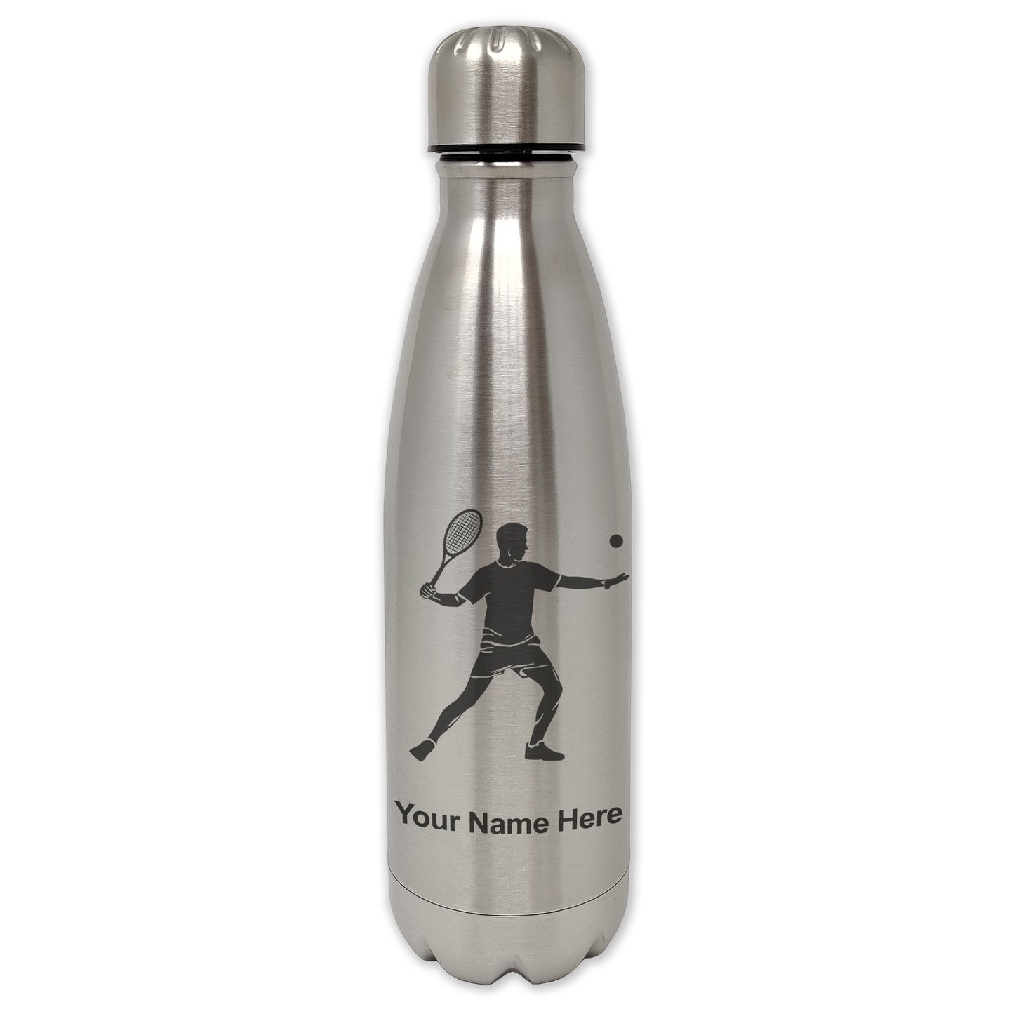 LaserGram Single Wall Water Bottle, Tennis Player Man, Personalized Engraving Included