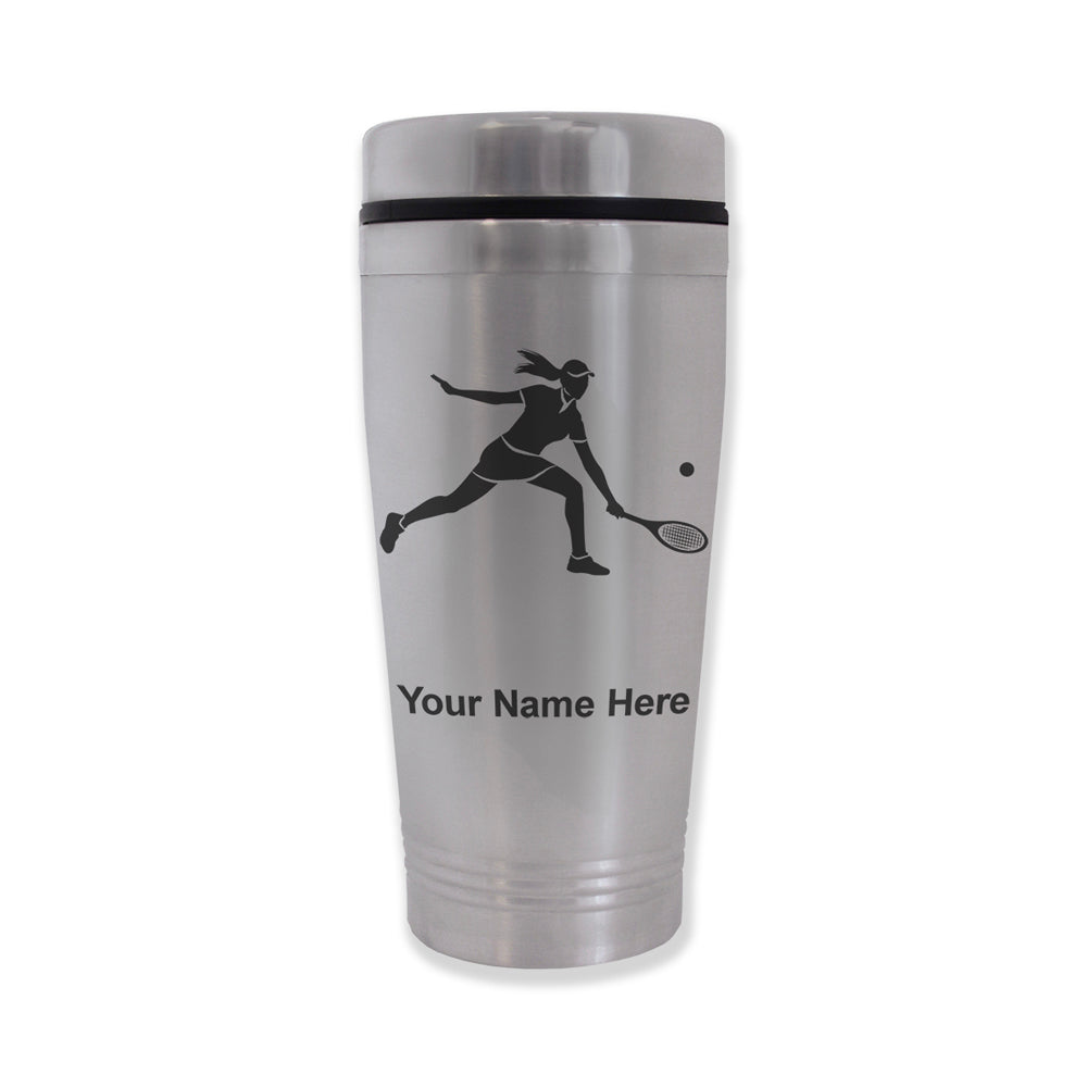 Commuter Travel Mug, Tennis Player Woman, Personalized Engraving Included