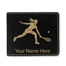 Load image into Gallery viewer, Faux Leather Bi-Fold Wallet, Tennis Player Woman, Personalized Engraving Included
