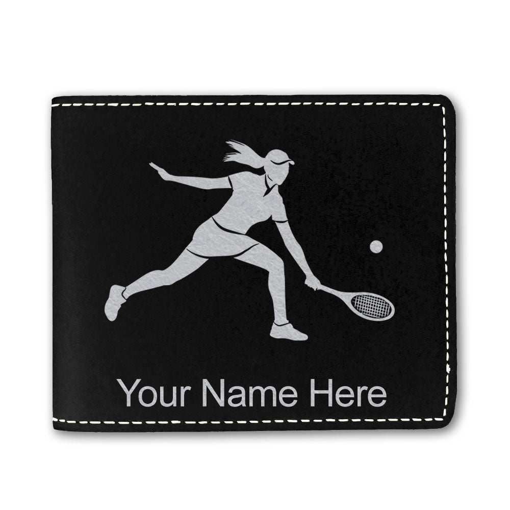Faux Leather Bi-Fold Wallet, Tennis Player Woman, Personalized Engraving Included