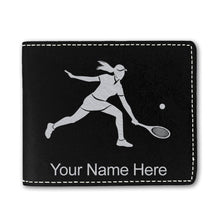 Load image into Gallery viewer, Faux Leather Bi-Fold Wallet, Tennis Player Woman, Personalized Engraving Included
