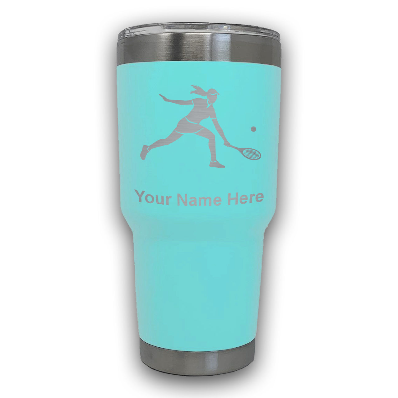 LaserGram 30oz Tumbler Mug, Tennis Player Woman, Personalized Engraving Included