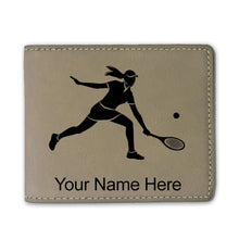 Load image into Gallery viewer, Faux Leather Bi-Fold Wallet, Tennis Player Woman, Personalized Engraving Included
