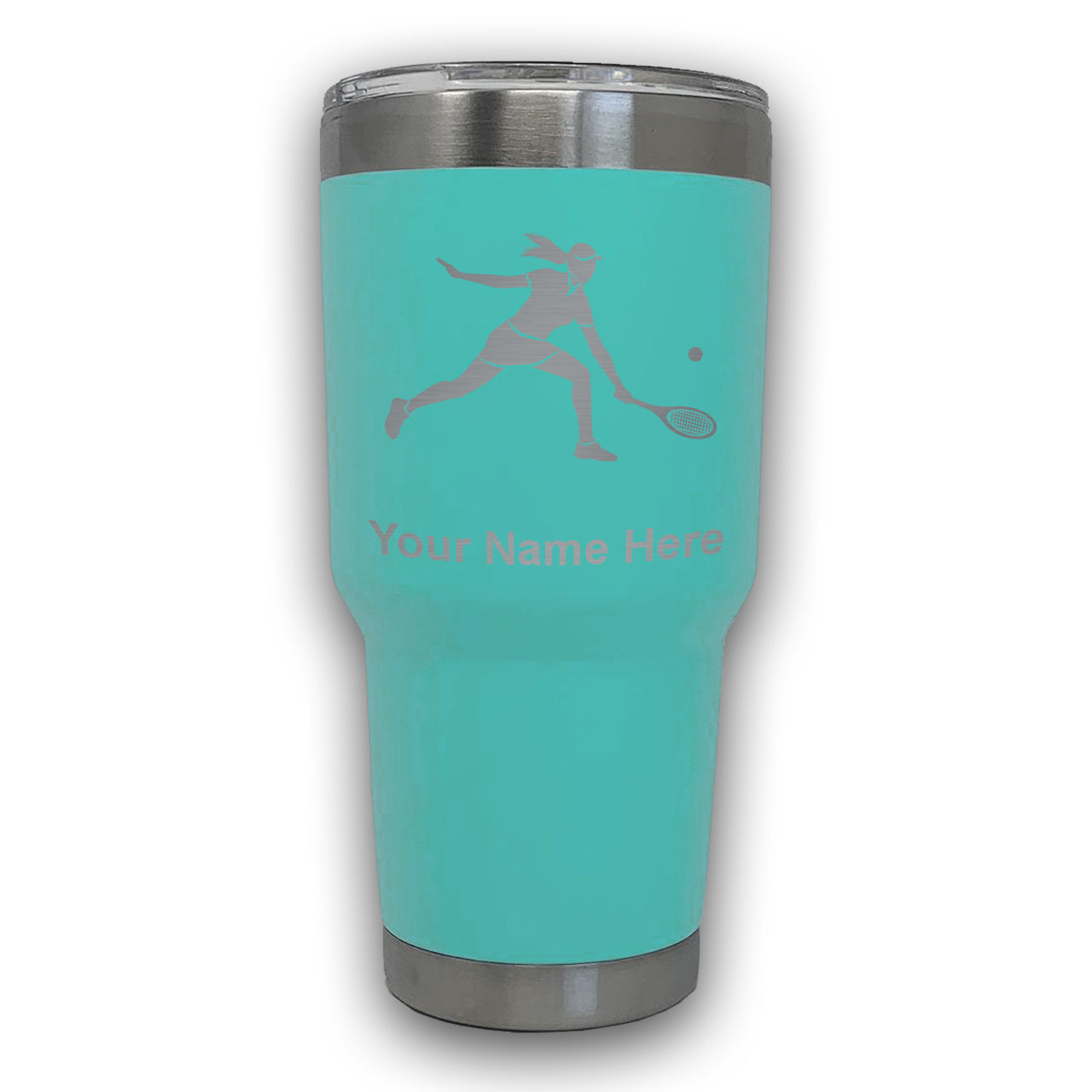 LaserGram 30oz Tumbler Mug, Tennis Player Woman, Personalized Engraving Included