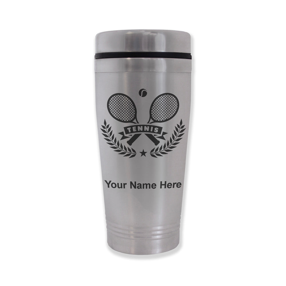 Commuter Travel Mug, Tennis Rackets, Personalized Engraving Included