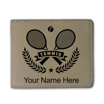 Faux Leather Bi-Fold Wallet, Tennis Rackets, Personalized Engraving Included