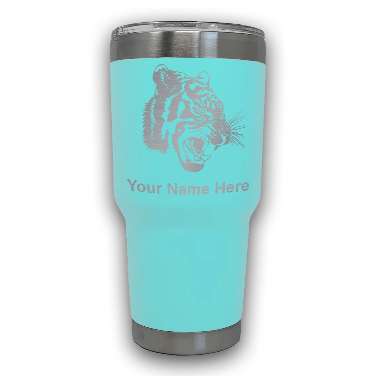 LaserGram 30oz Tumbler Mug, Tiger Head, Personalized Engraving Included