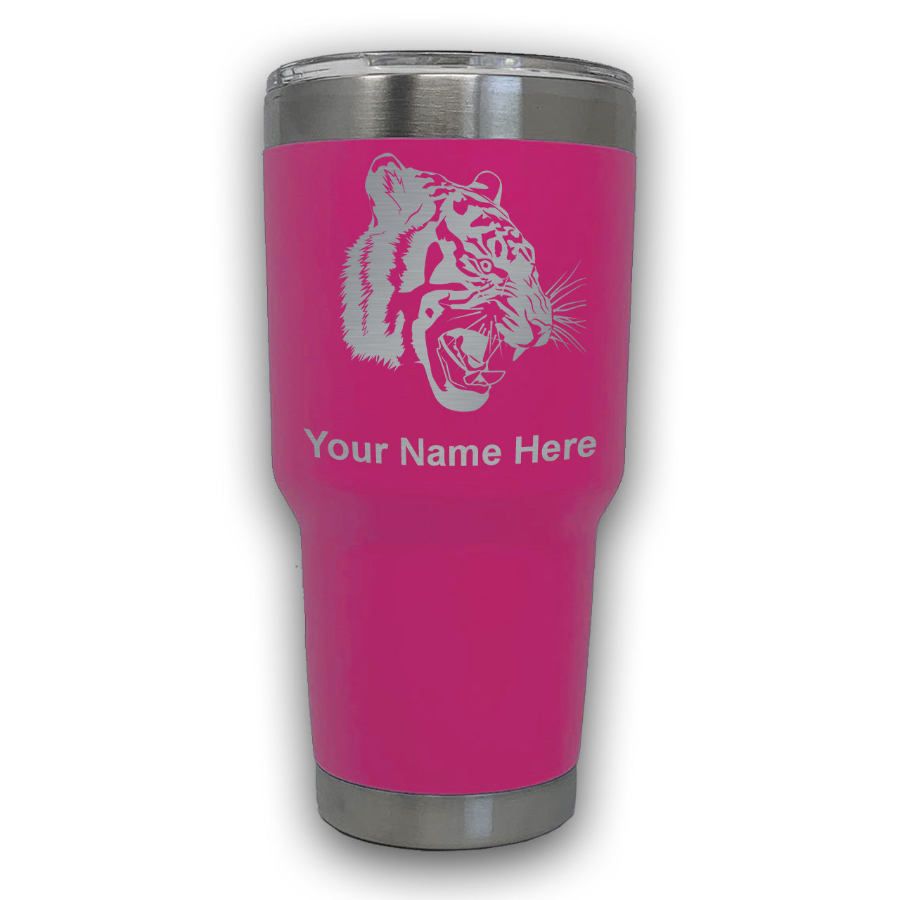 LaserGram 30oz Tumbler Mug, Tiger Head, Personalized Engraving Included