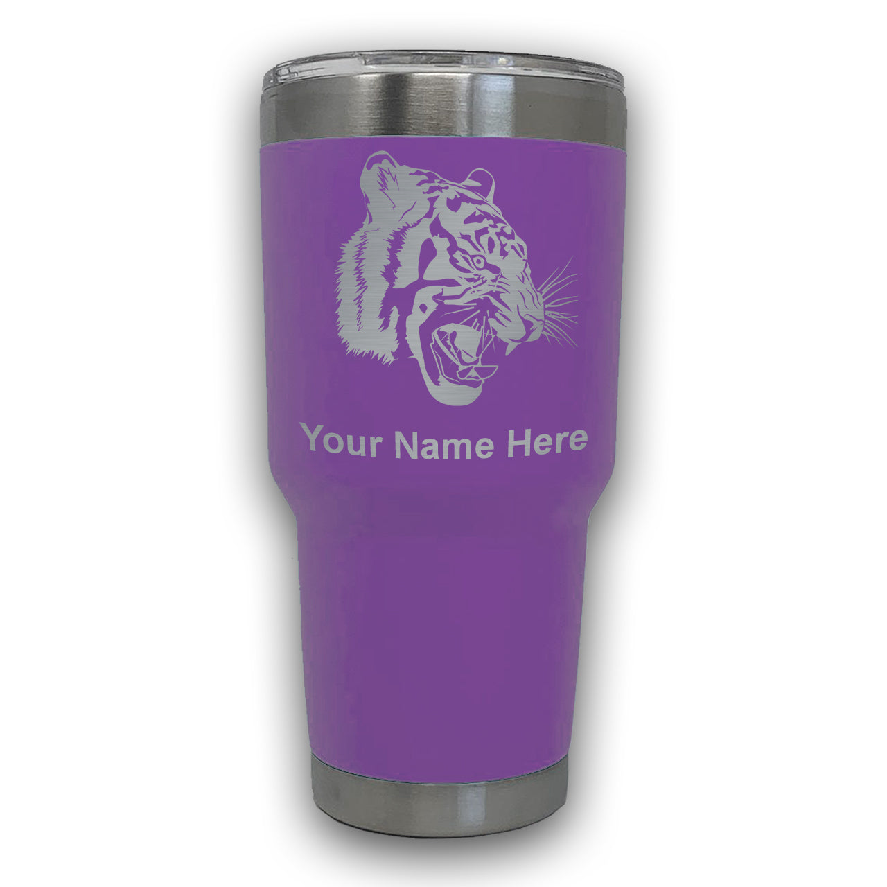 LaserGram 30oz Tumbler Mug, Tiger Head, Personalized Engraving Included