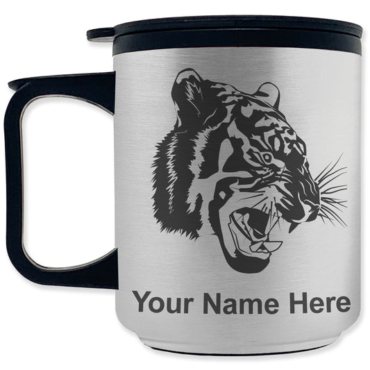 Coffee Travel Mug, Tiger Head, Personalized Engraving Included