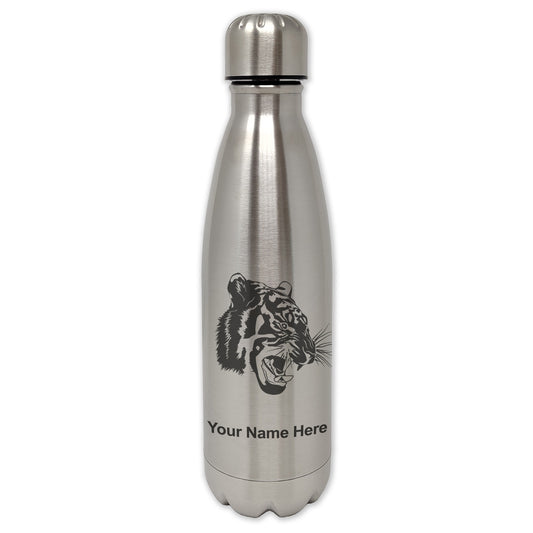 LaserGram Single Wall Water Bottle, Tiger Head, Personalized Engraving Included