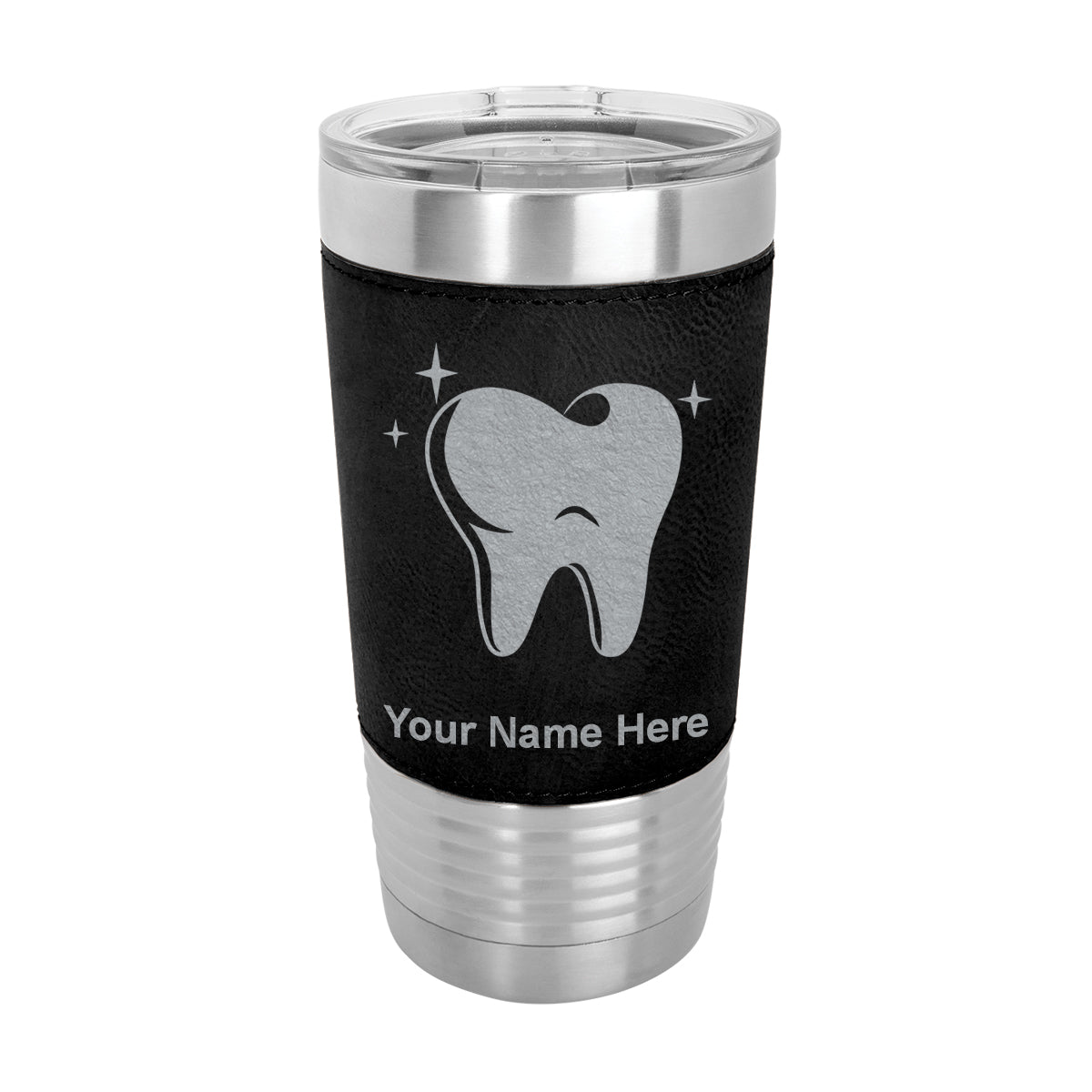 20oz Faux Leather Tumbler Mug, Tooth, Personalized Engraving Included