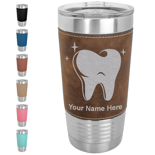 20oz Faux Leather Tumbler Mug, Tooth, Personalized Engraving Included