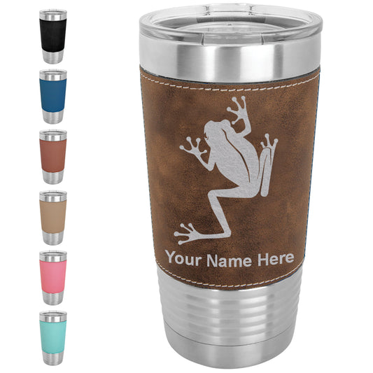 20oz Faux Leather Tumbler Mug, Tree Frog, Personalized Engraving Included