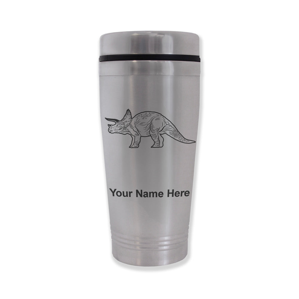 Commuter Travel Mug, Triceratops Dinosaur, Personalized Engraving Included