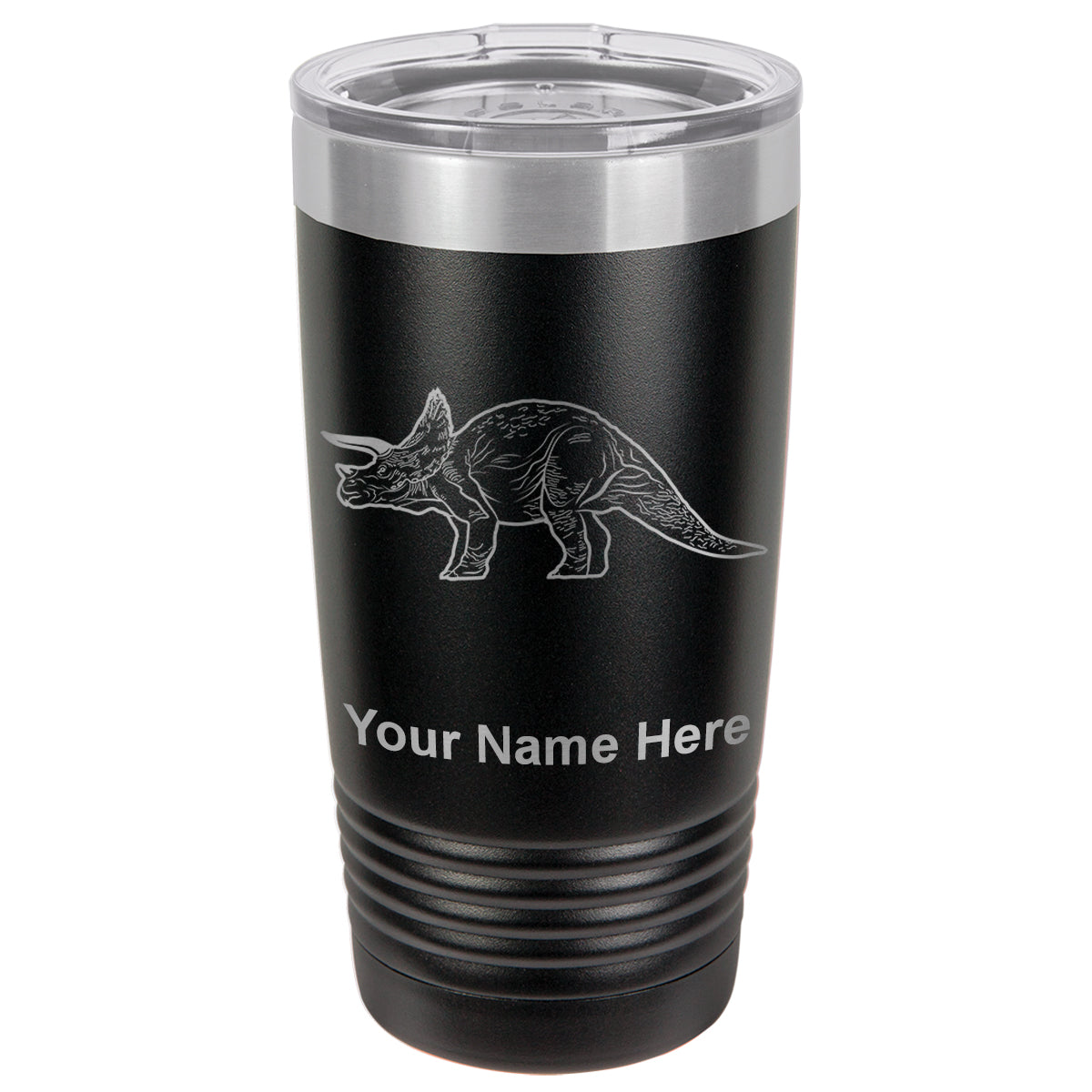 20oz Vacuum Insulated Tumbler Mug, Triceratops Dinosaur, Personalized Engraving Included