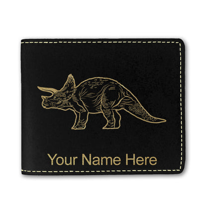 Faux Leather Bi-Fold Wallet, Triceratops Dinosaur, Personalized Engraving Included