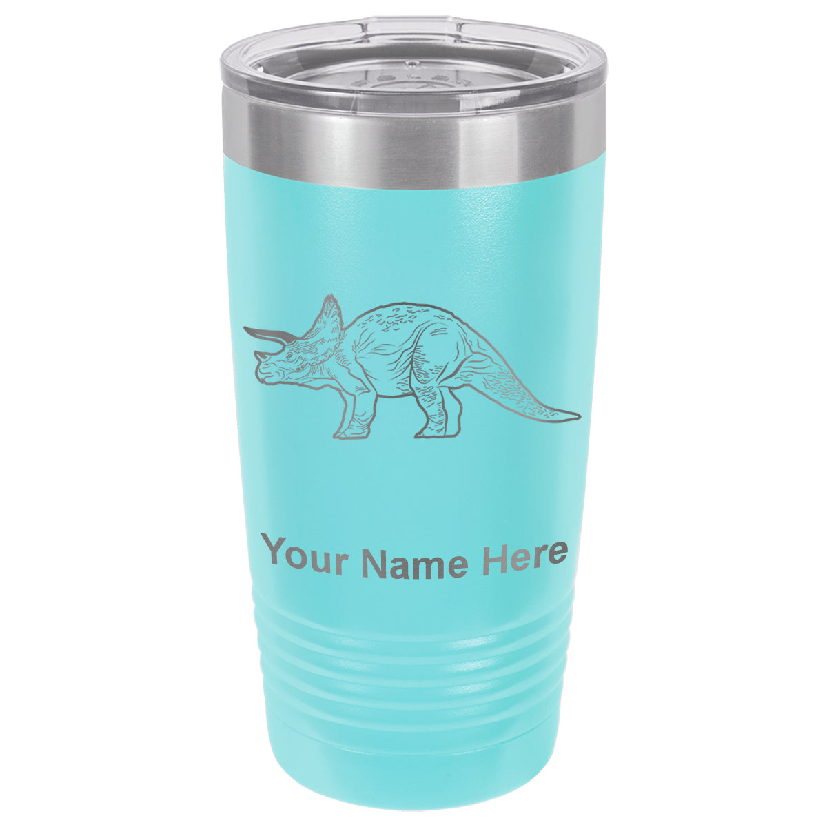 20oz Vacuum Insulated Tumbler Mug, Triceratops Dinosaur, Personalized Engraving Included