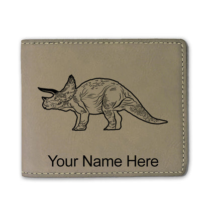 Faux Leather Bi-Fold Wallet, Triceratops Dinosaur, Personalized Engraving Included