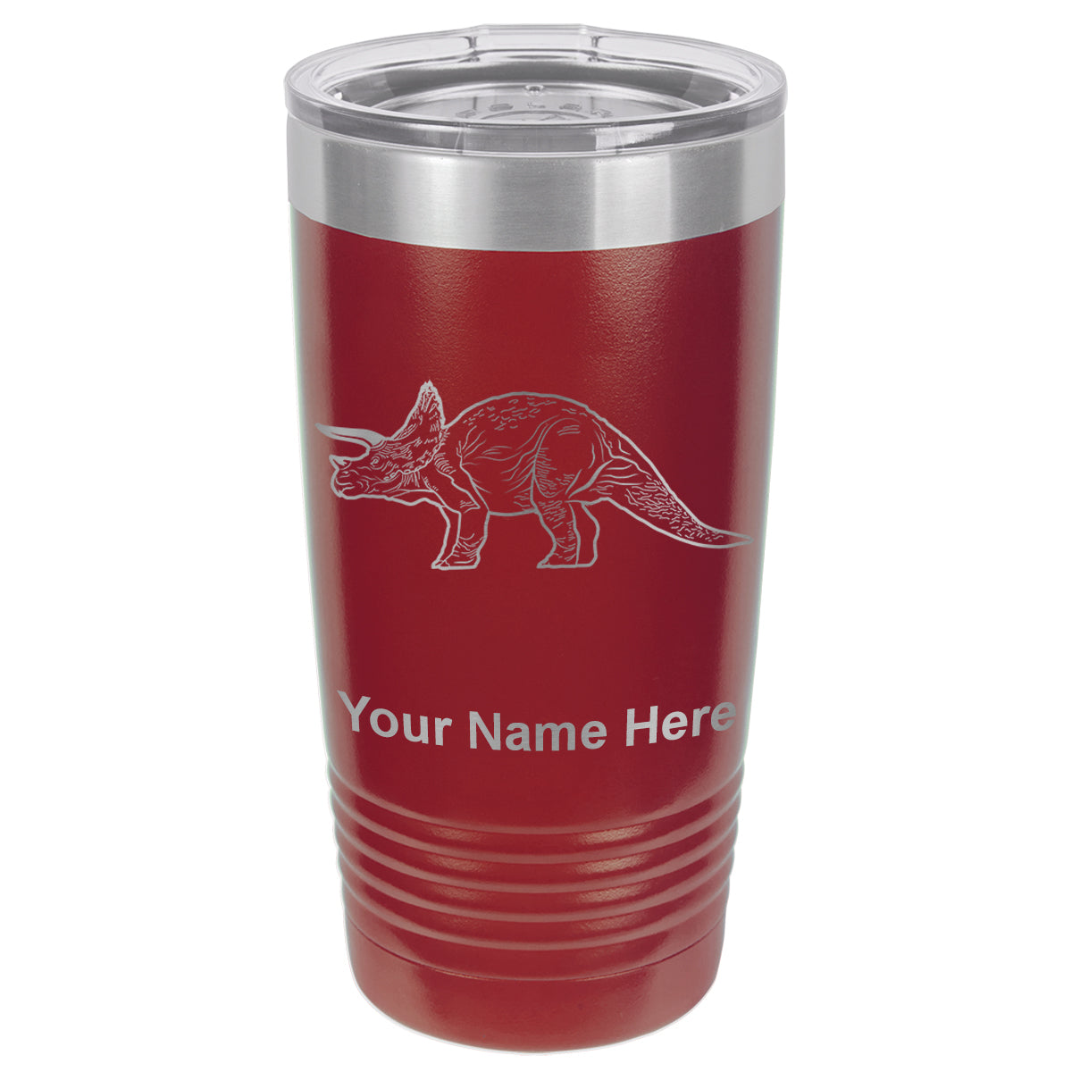 20oz Vacuum Insulated Tumbler Mug, Triceratops Dinosaur, Personalized Engraving Included