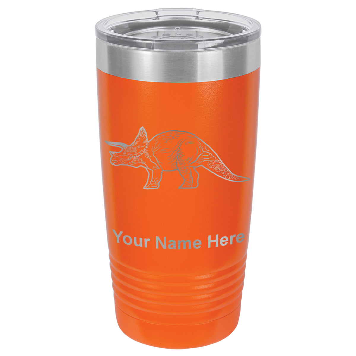 20oz Vacuum Insulated Tumbler Mug, Triceratops Dinosaur, Personalized Engraving Included