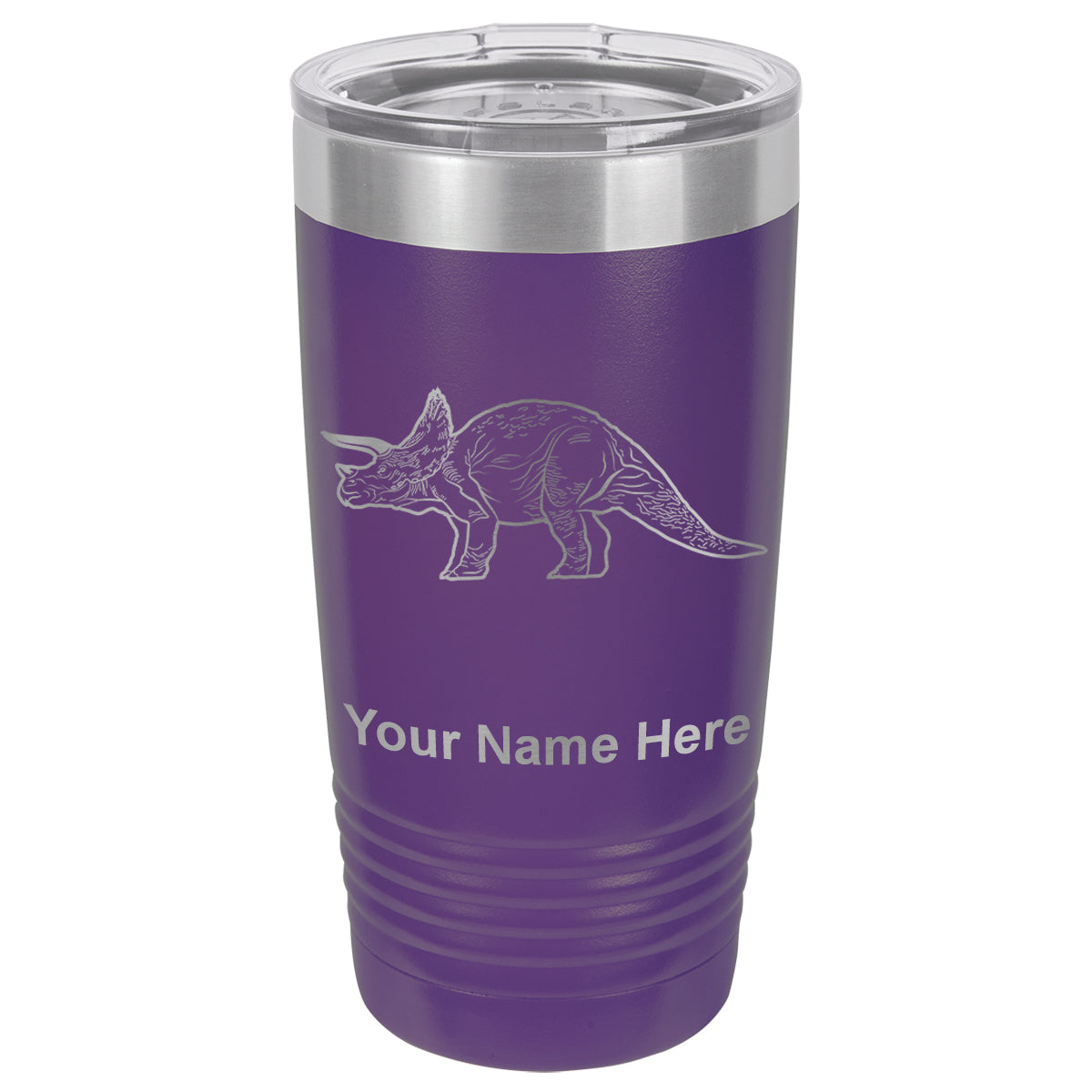 20oz Vacuum Insulated Tumbler Mug, Triceratops Dinosaur, Personalized Engraving Included