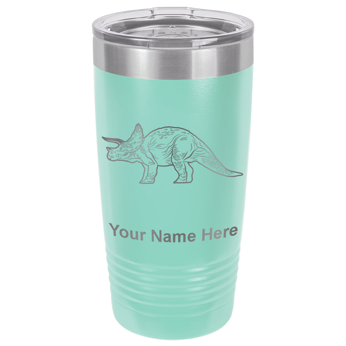 20oz Vacuum Insulated Tumbler Mug, Triceratops Dinosaur, Personalized Engraving Included