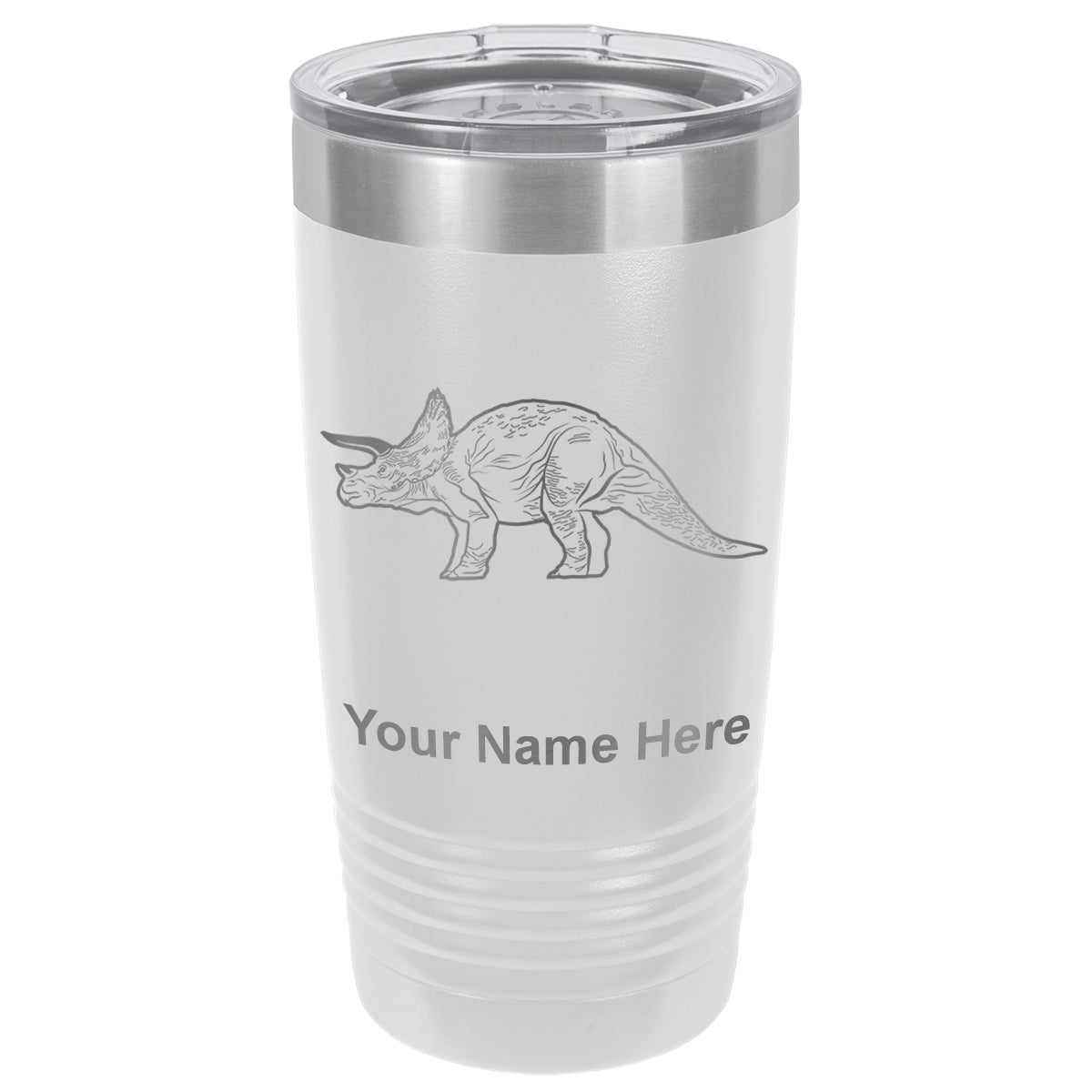 20oz Vacuum Insulated Tumbler Mug, Triceratops Dinosaur, Personalized Engraving Included