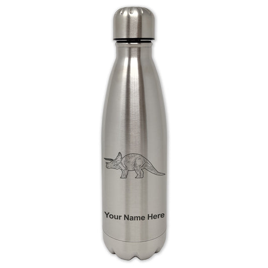 LaserGram Single Wall Water Bottle, Triceratops Dinosaur, Personalized Engraving Included