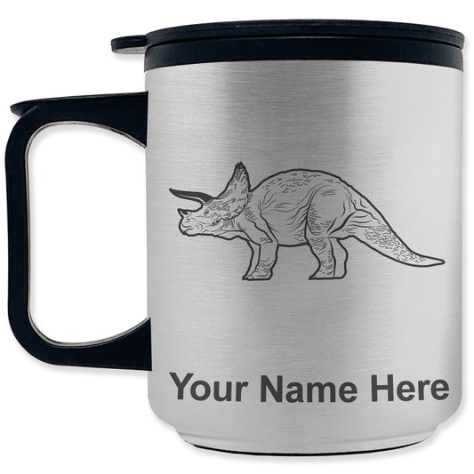 Coffee Travel Mug, Triceratops Dinosaur, Personalized Engraving Included