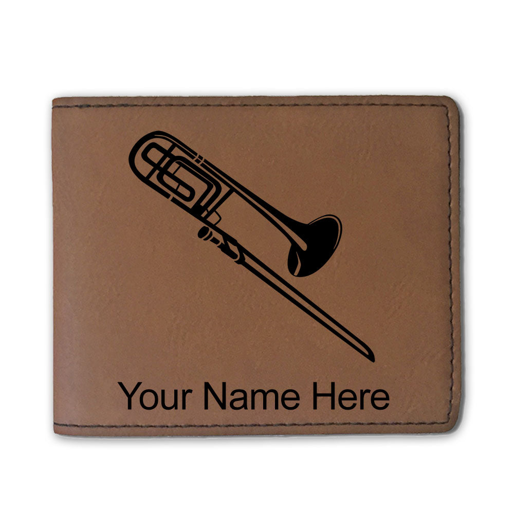 Faux Leather Bi-Fold Wallet, Trombone, Personalized Engraving Included